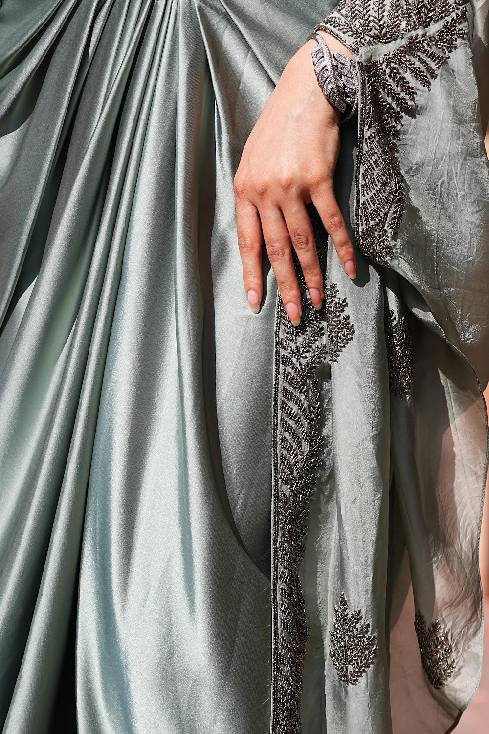 Sage Cowl Cape Set by Bhawika Sachdeva - view 6