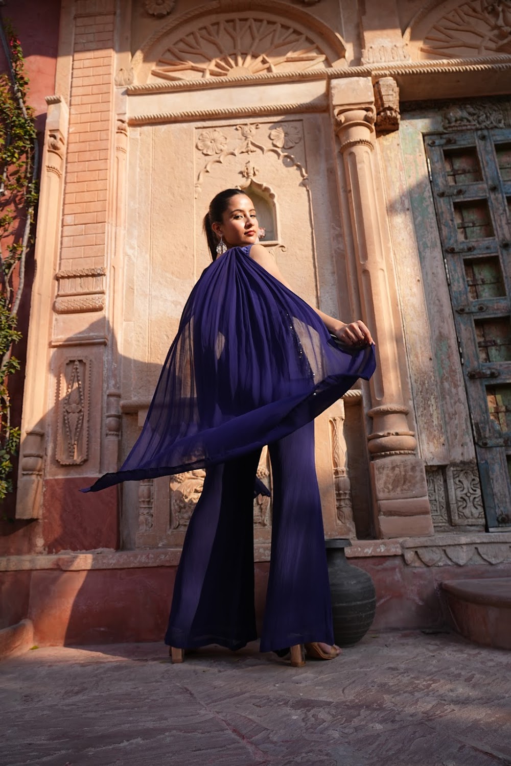 Midnight Blue Indo-Western Co-ord Set - View 2