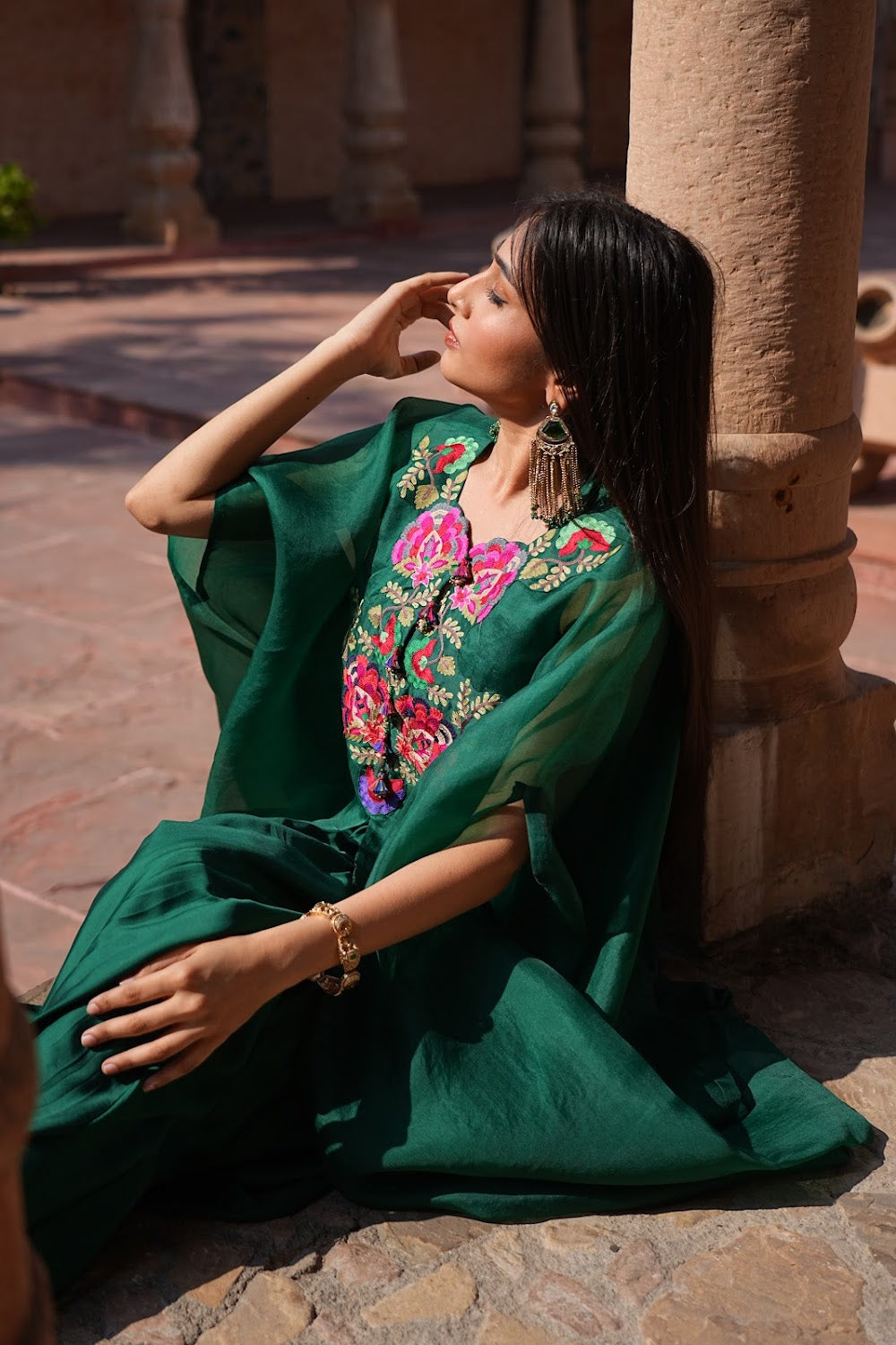 Gulnaar Emerald Cape Set by Bhawika Sachdeva - view 3