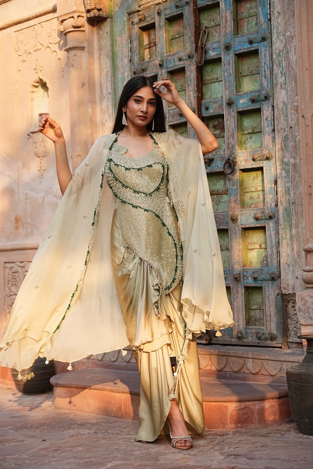 Sage Draped Cape Set - View 2