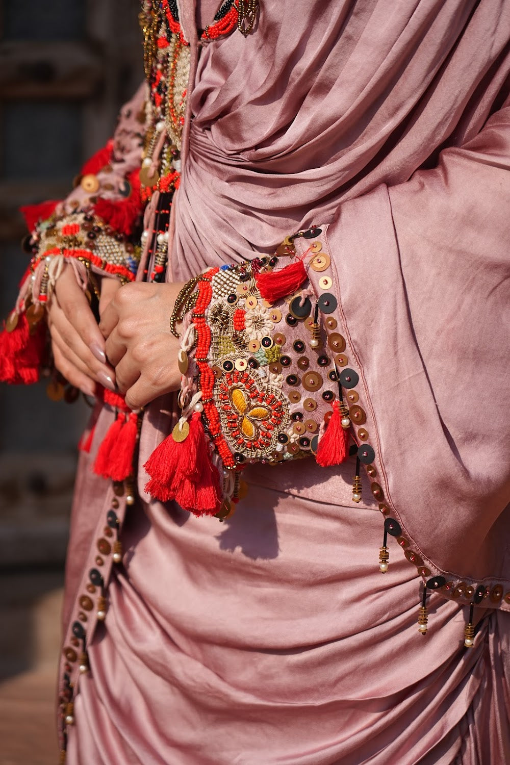 Dusty Rose Drape Indo Western Set by Bhawika Sachdeva - view 5