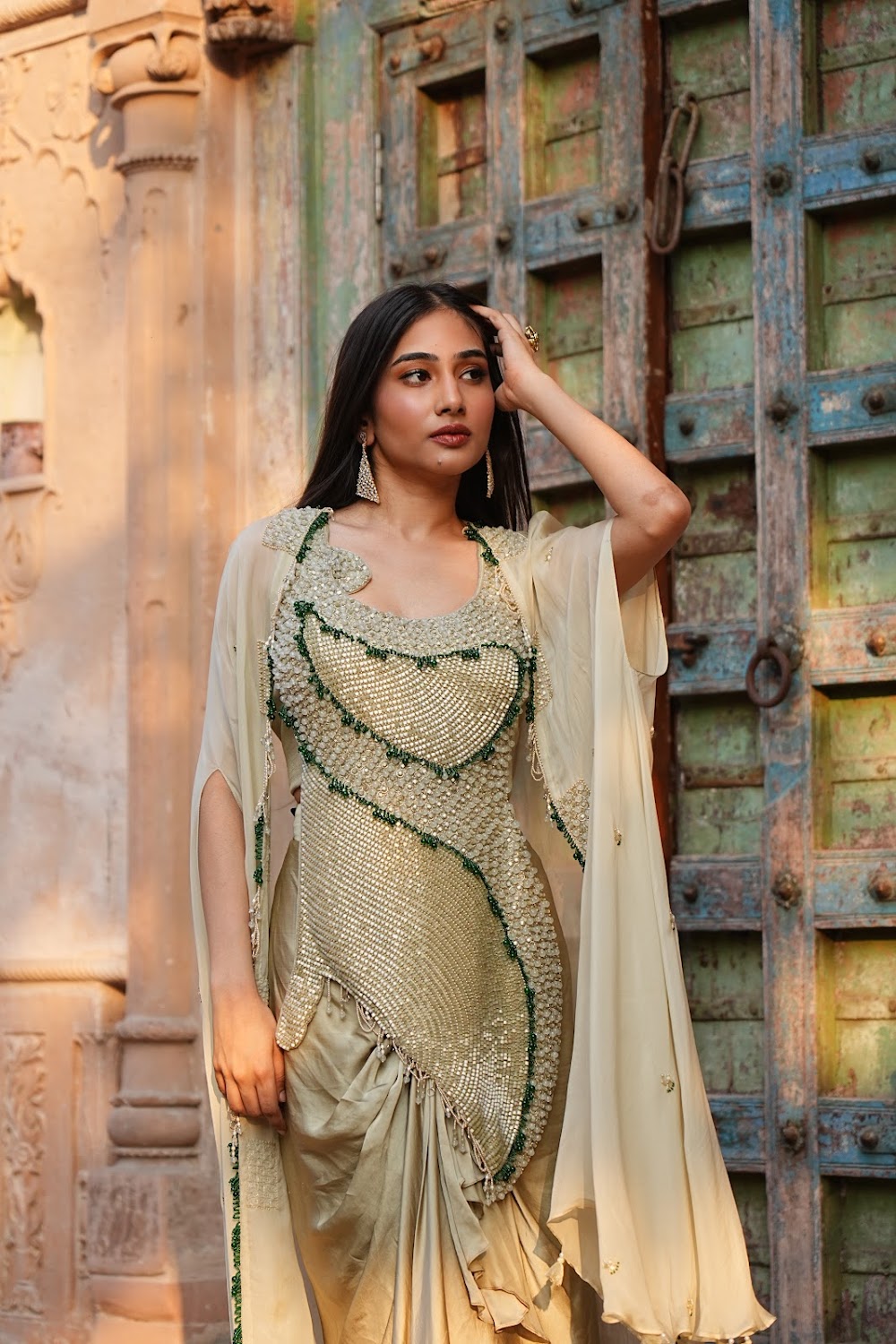 Sage Draped Cape Set - View 3
