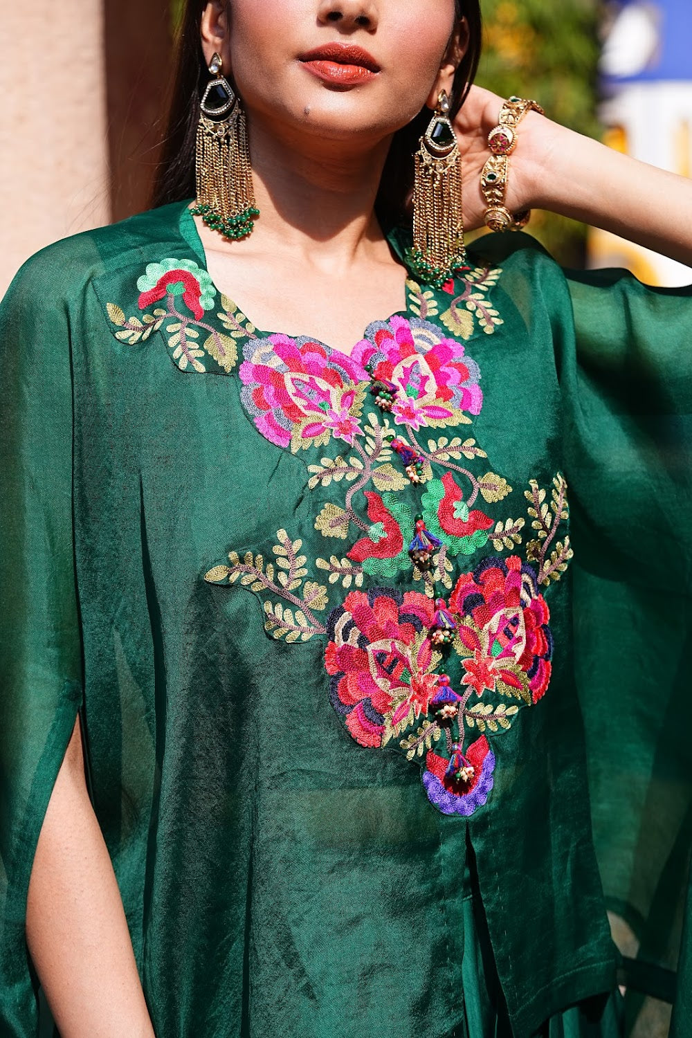 Gulnaar Emerald Cape Set by Bhawika Sachdeva - view 6