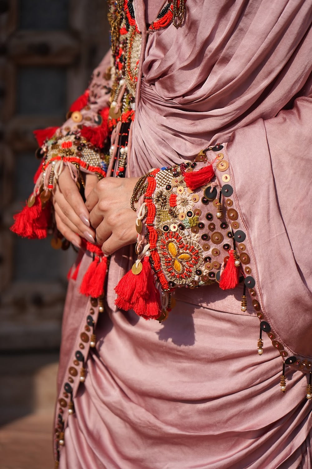 Dusty Rose Drape Indo Western Set by Bhawika Sachdeva - view 4