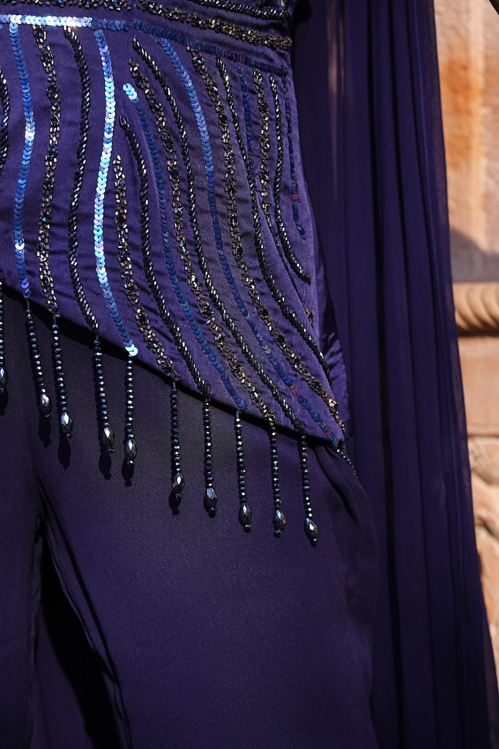 Midnight Blue Indo-Western Co-ord Set - View 5