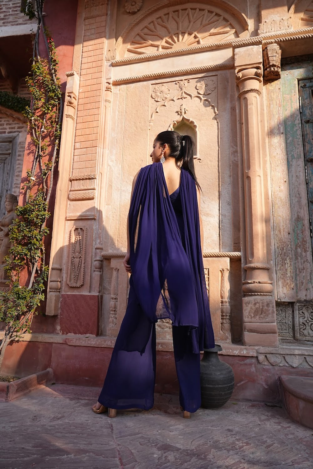Midnight Blue Indo-Western Co-ord Set - View 3