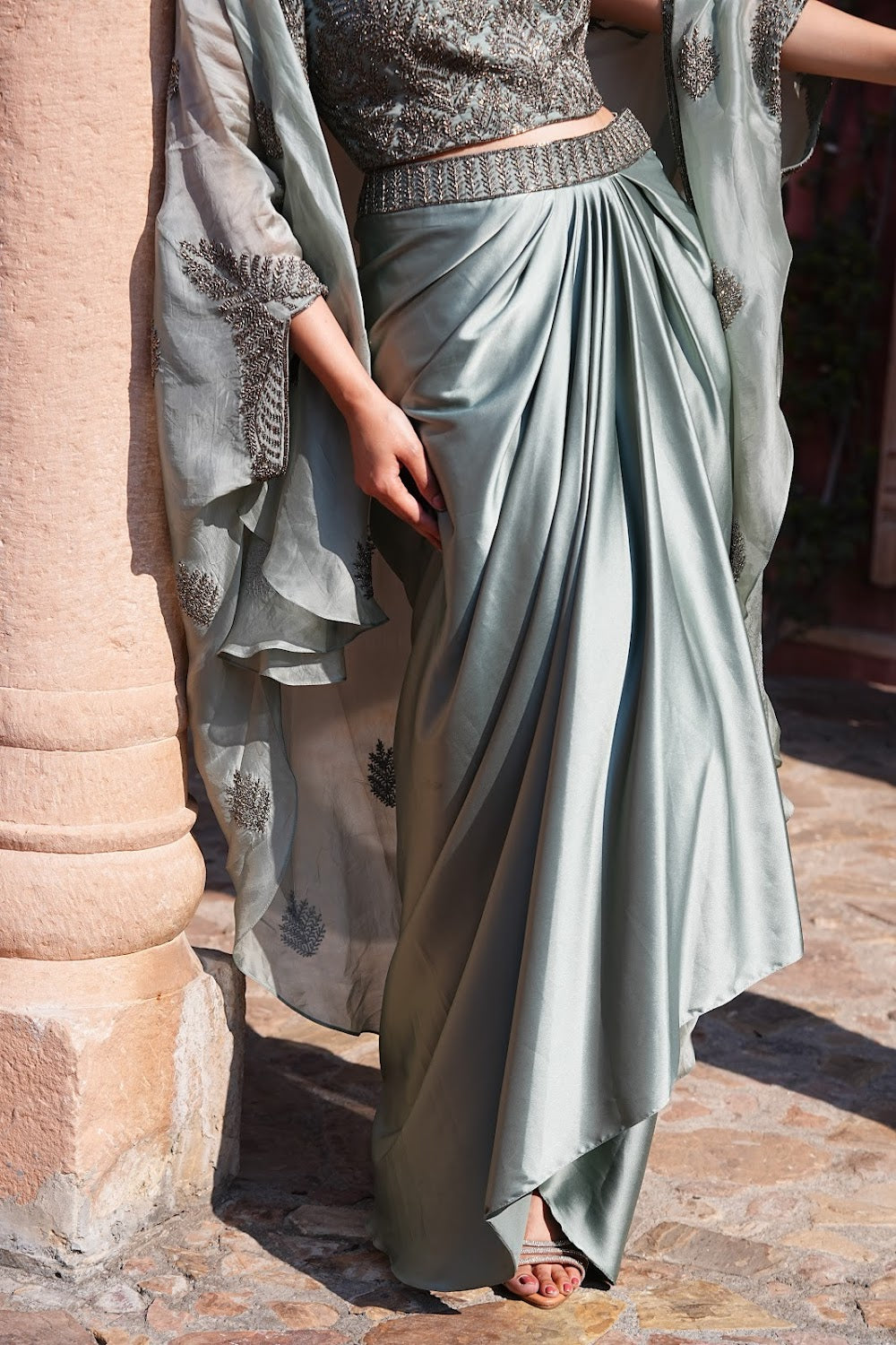Sage Cowl Cape Set by Bhawika Sachdeva - view 3