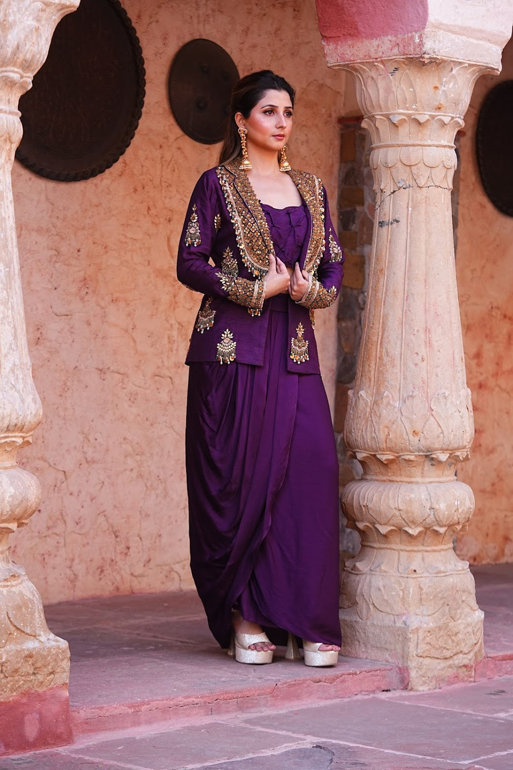 Deep Plum Cowl Set by Bhawika Sachdeva - view 9