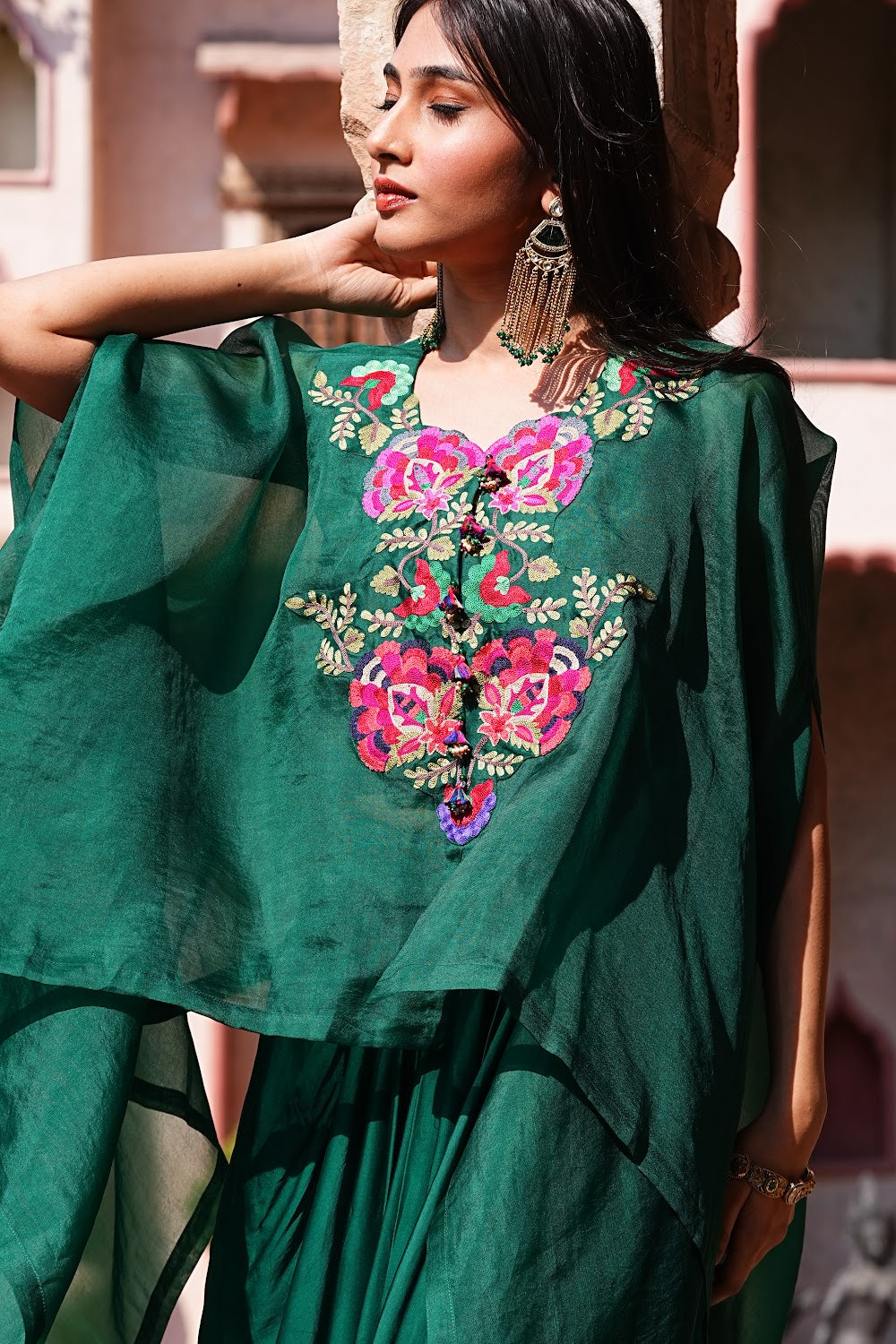 Gulnaar Emerald Cape Set by Bhawika Sachdeva - view 4