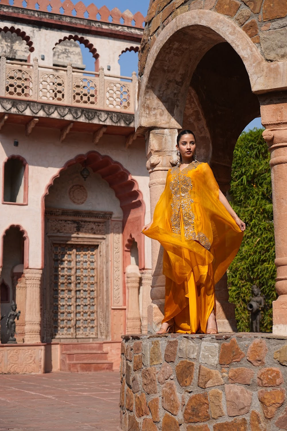 Mehreen Cowl Cape Set by Bhawika Sachdeva