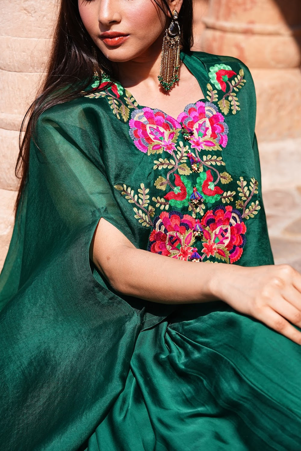 Gulnaar Emerald Cape Set by Bhawika Sachdeva - view 5