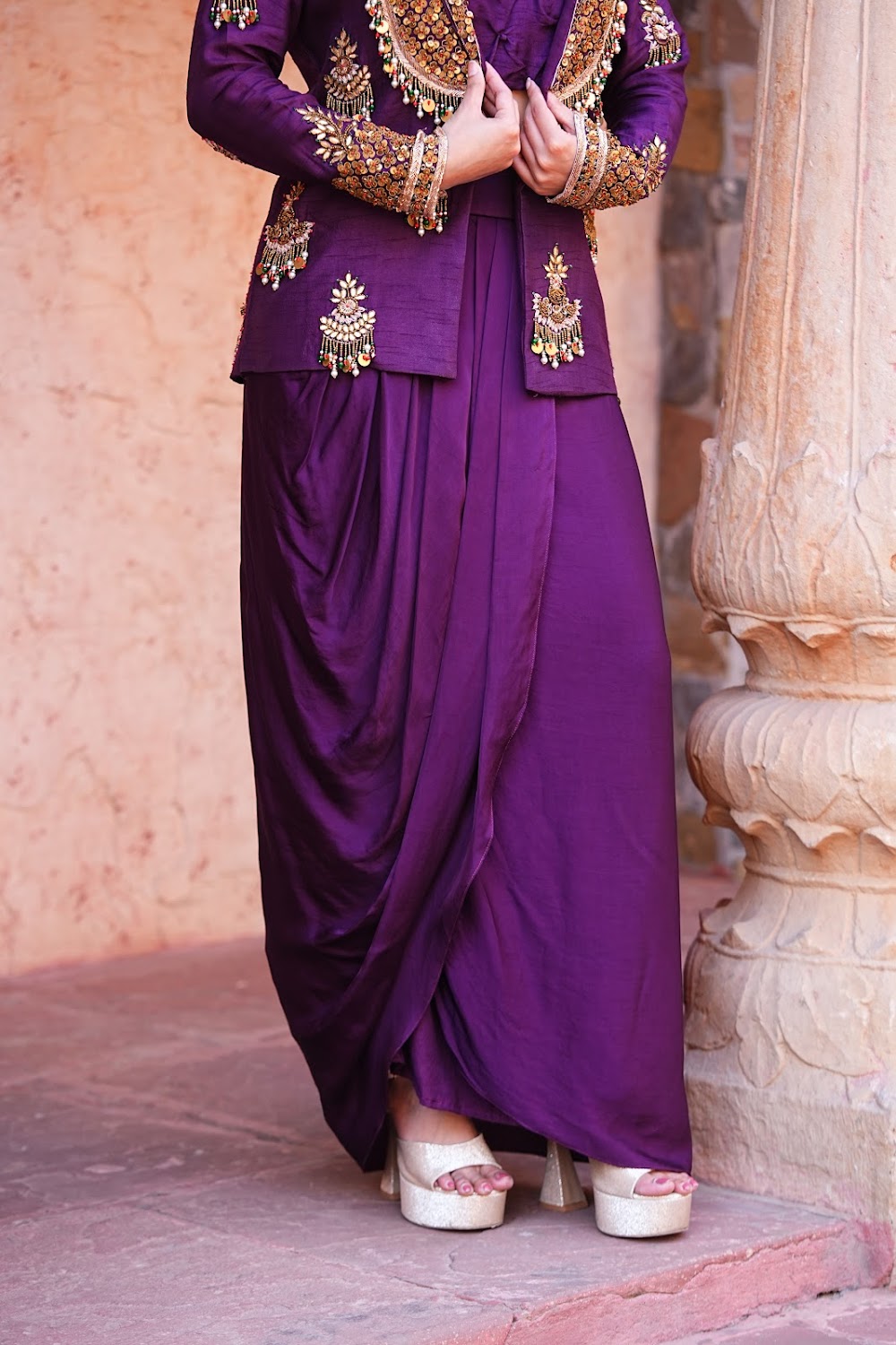Deep Plum Cowl Set by Bhawika Sachdeva - view 8