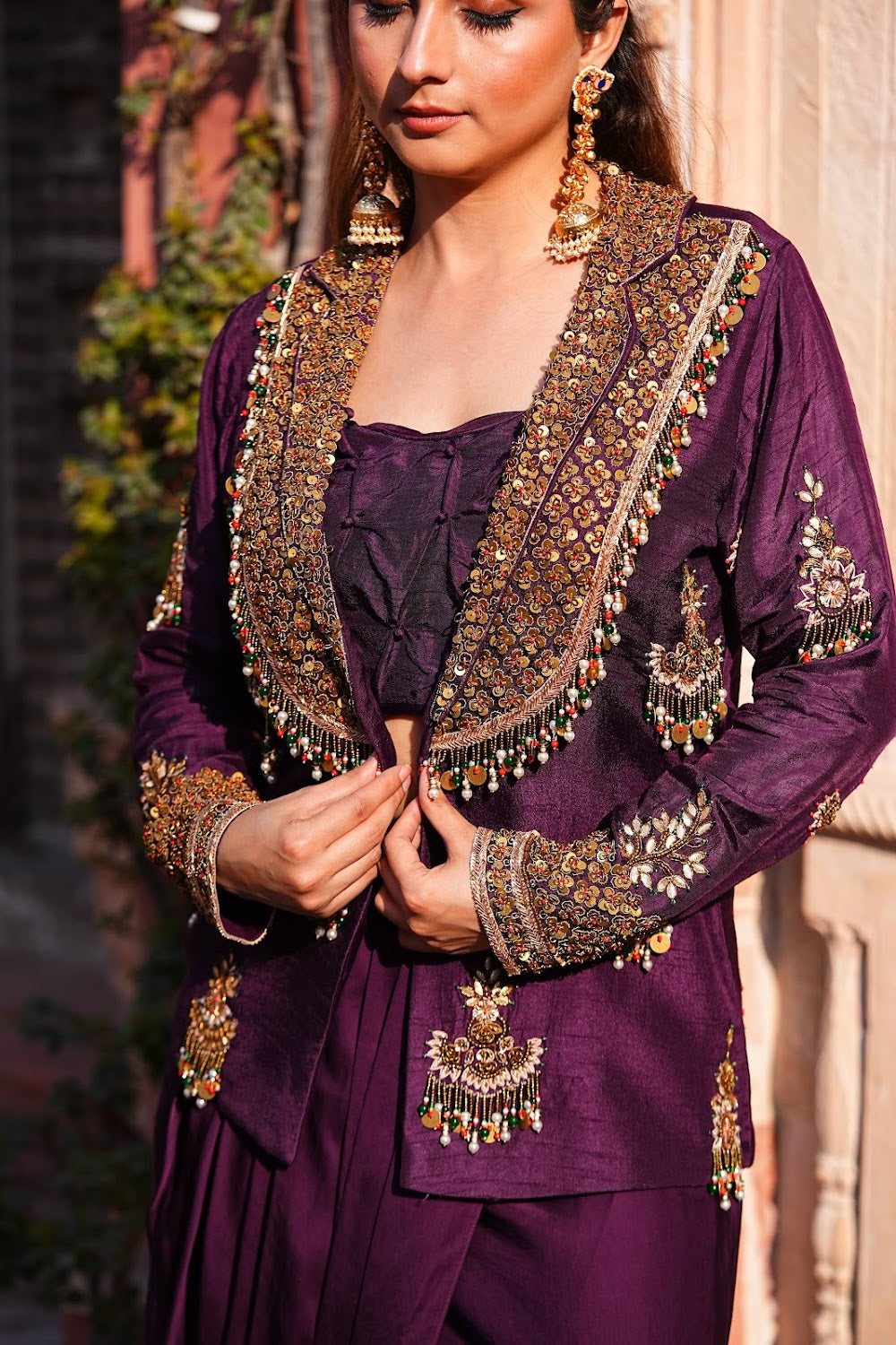 Deep Plum Cowl Set by Bhawika Sachdeva - view 3