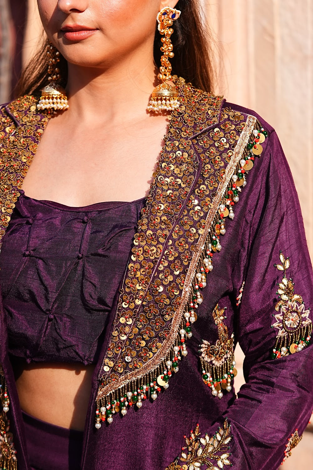 Deep Plum Cowl Set by Bhawika Sachdeva - view 2