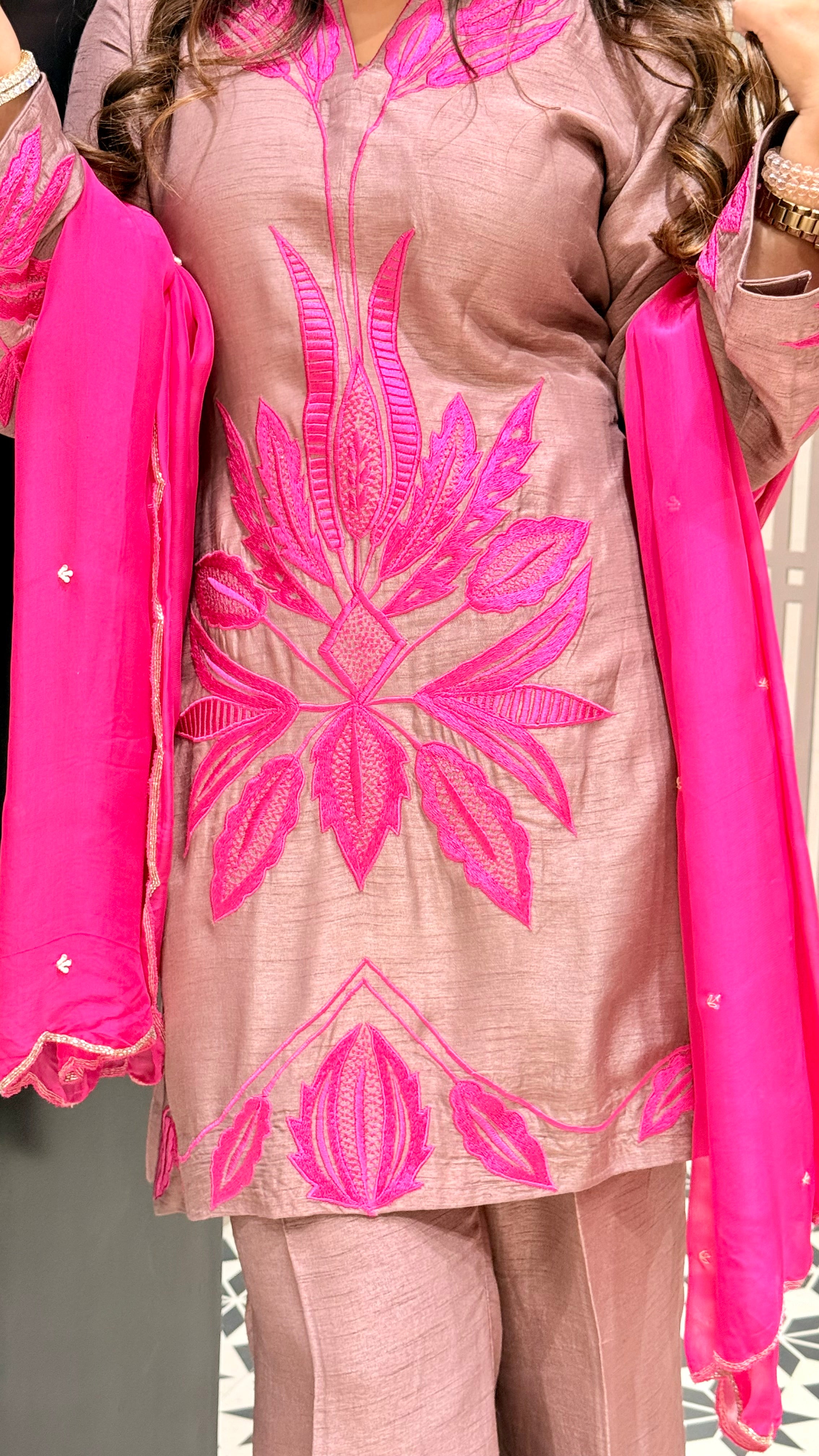 Rosé Bloom Silk Suit Set
