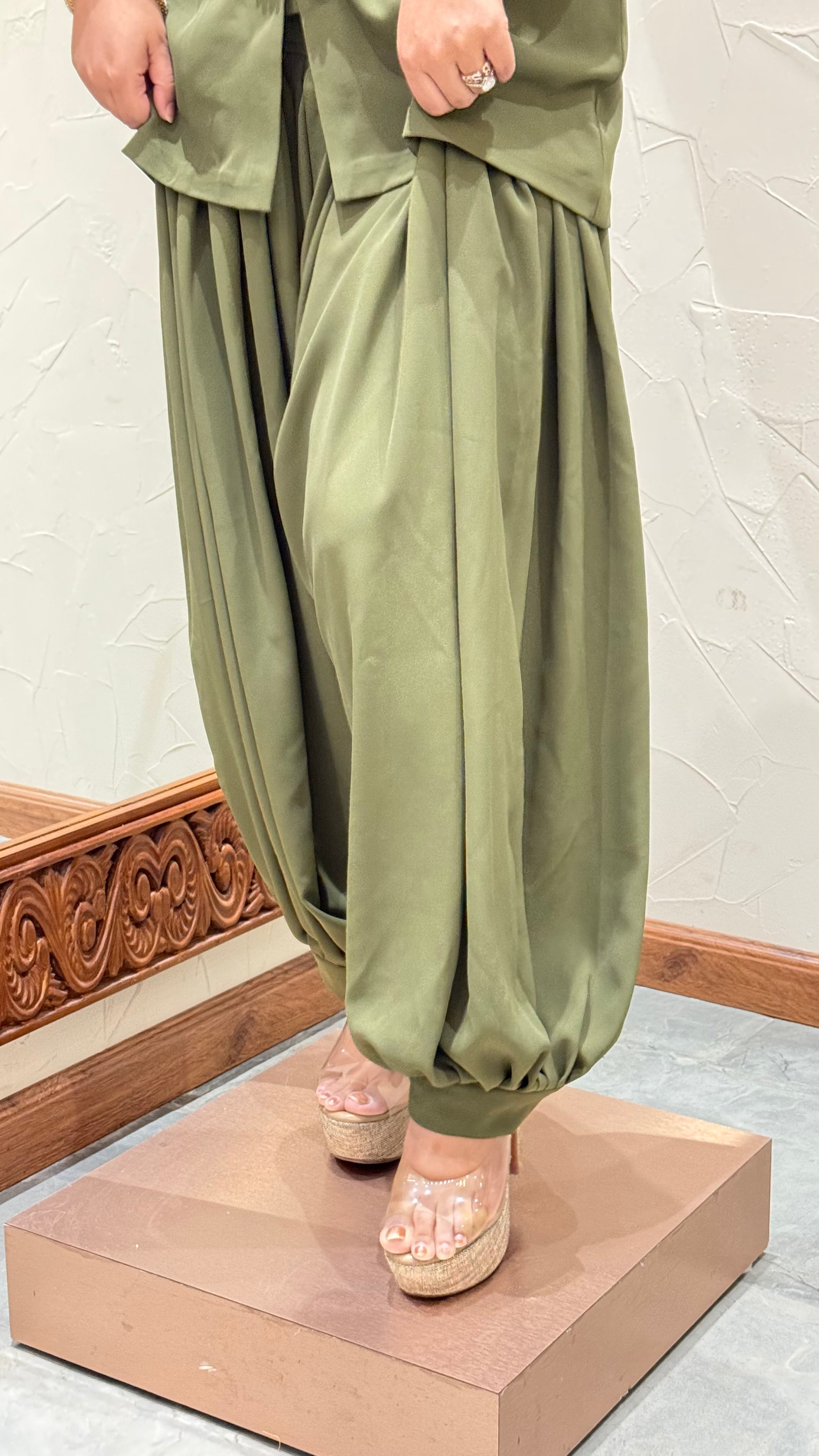 Pearl Button Balloon Pants Co-ord Set in French Crepe