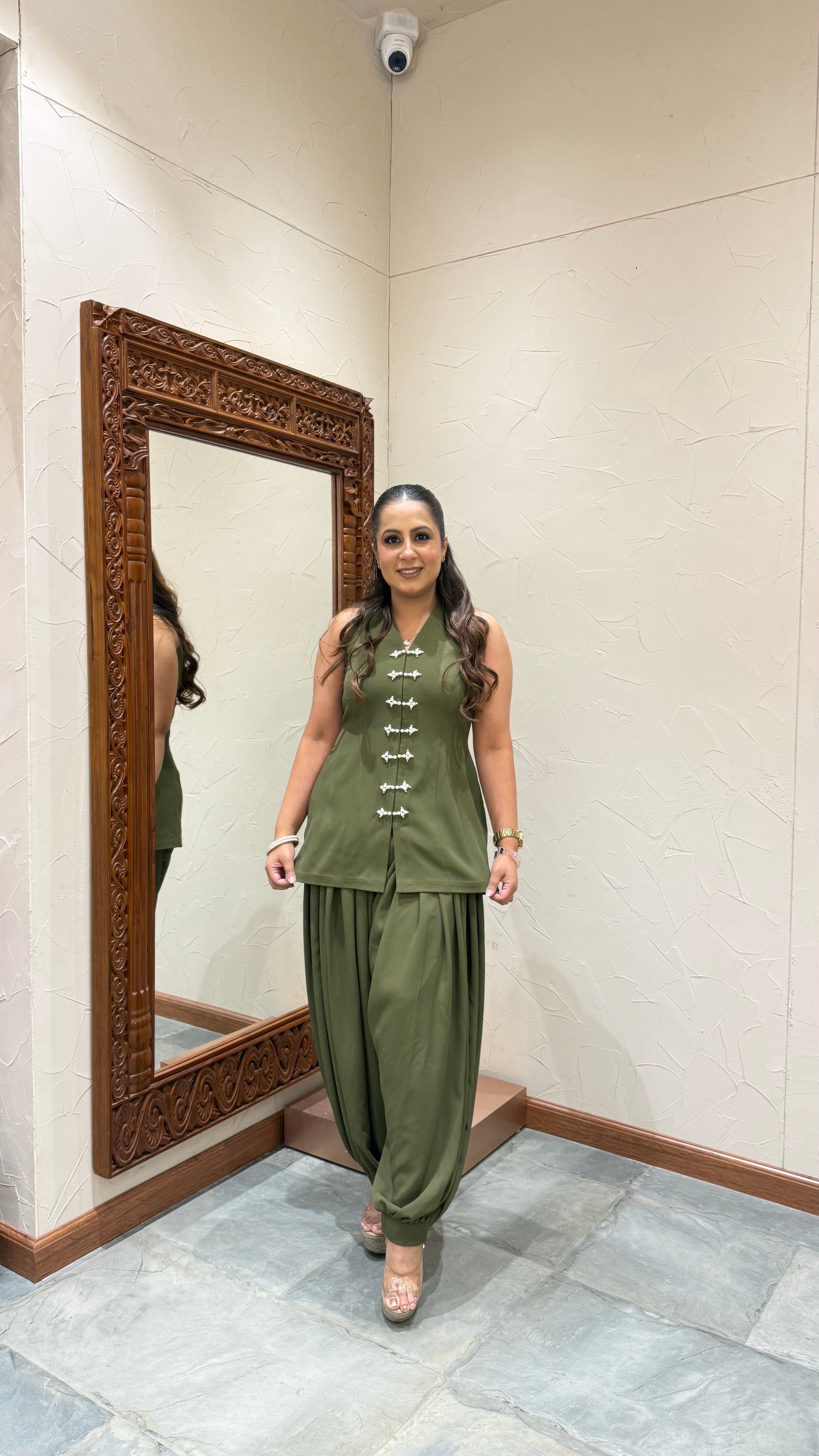 Pearl Button Balloon Pants Co-ord Set in French Crepe