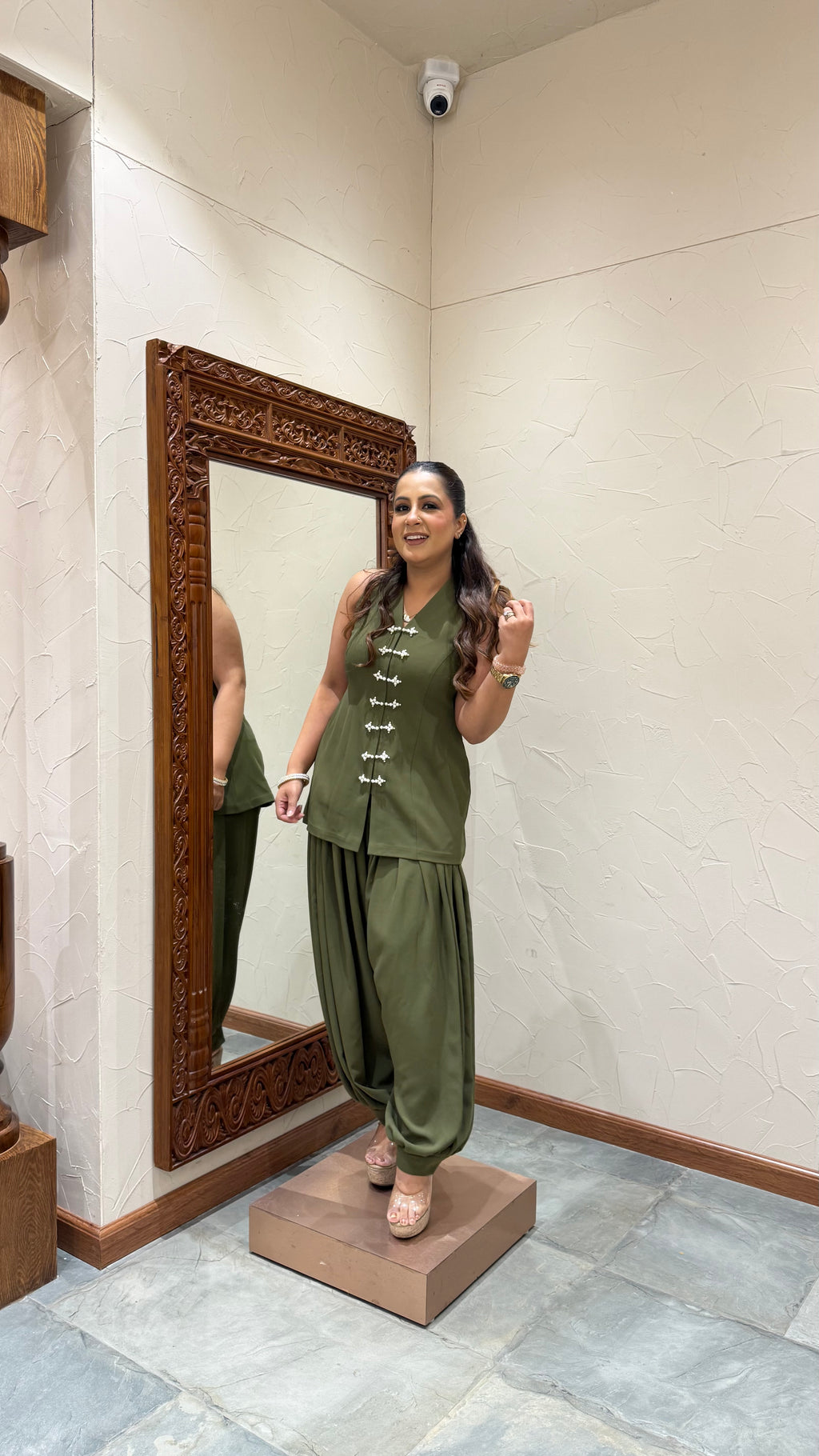 Pearl Button Balloon Pants Co-ord Set in French Crepe