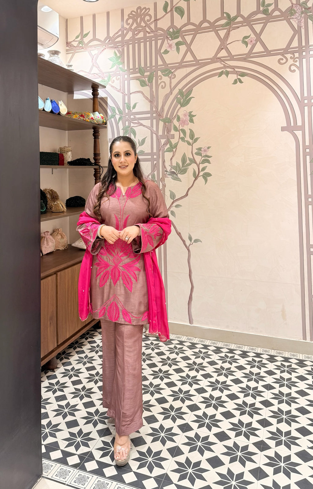 Rosé Bloom Silk Suit Set