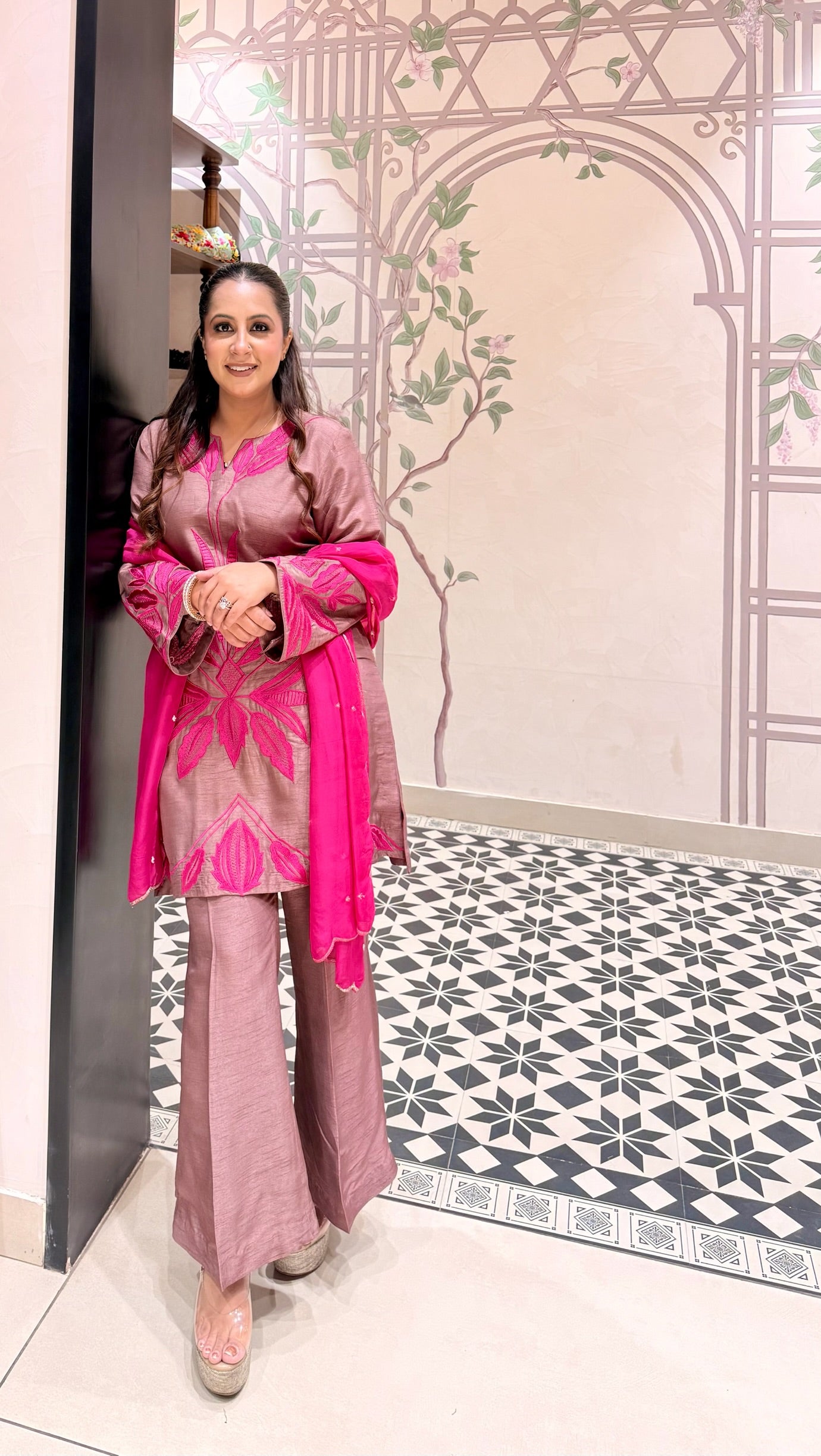 Rosé Bloom Silk Suit Set