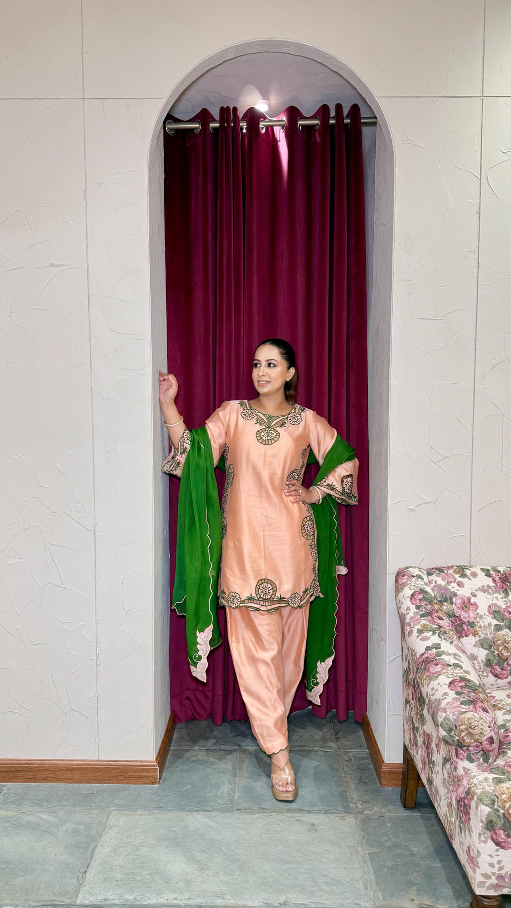 Chanderii cut work suit