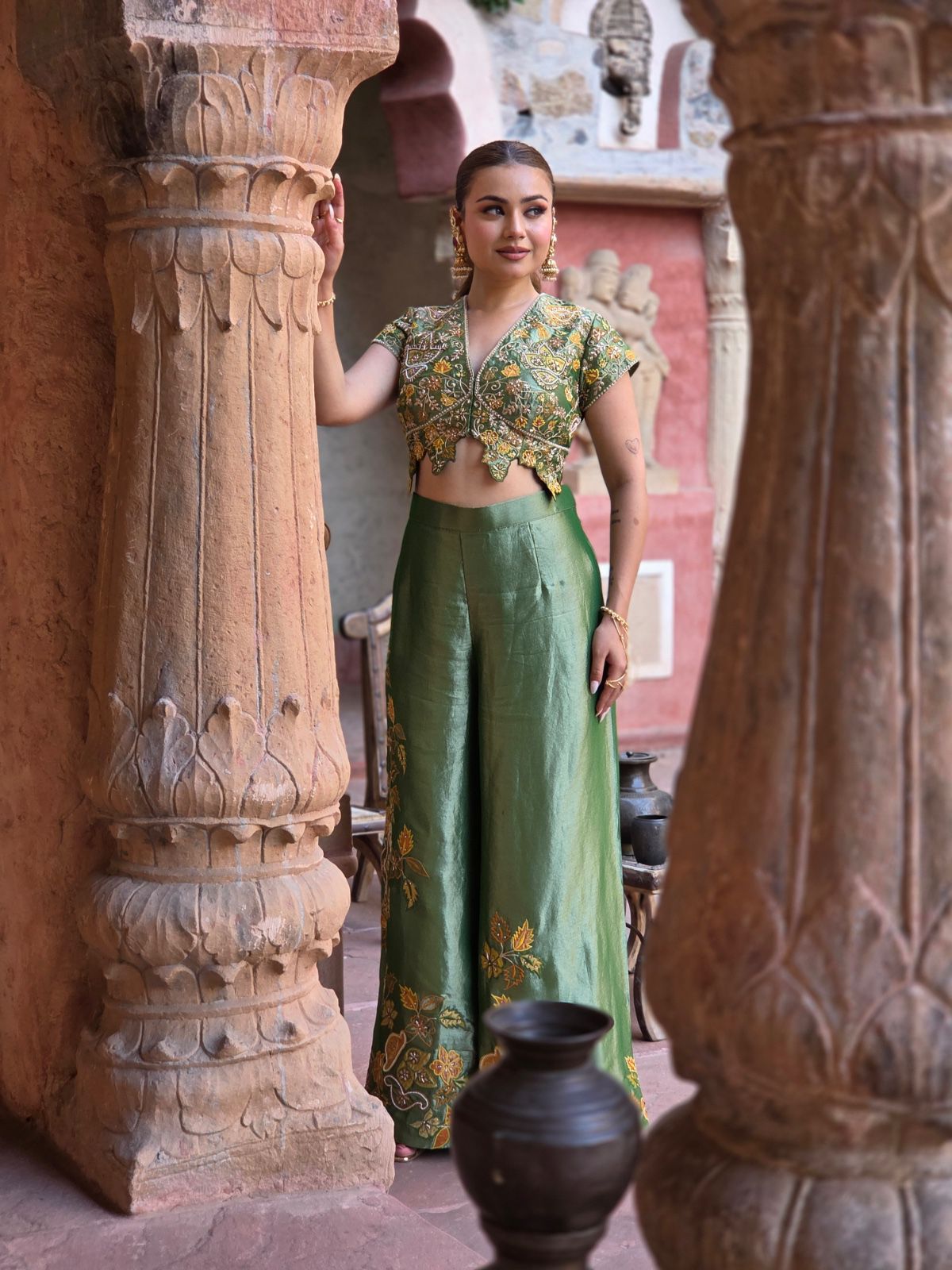 Green Co-ord Set with Wide Pants
