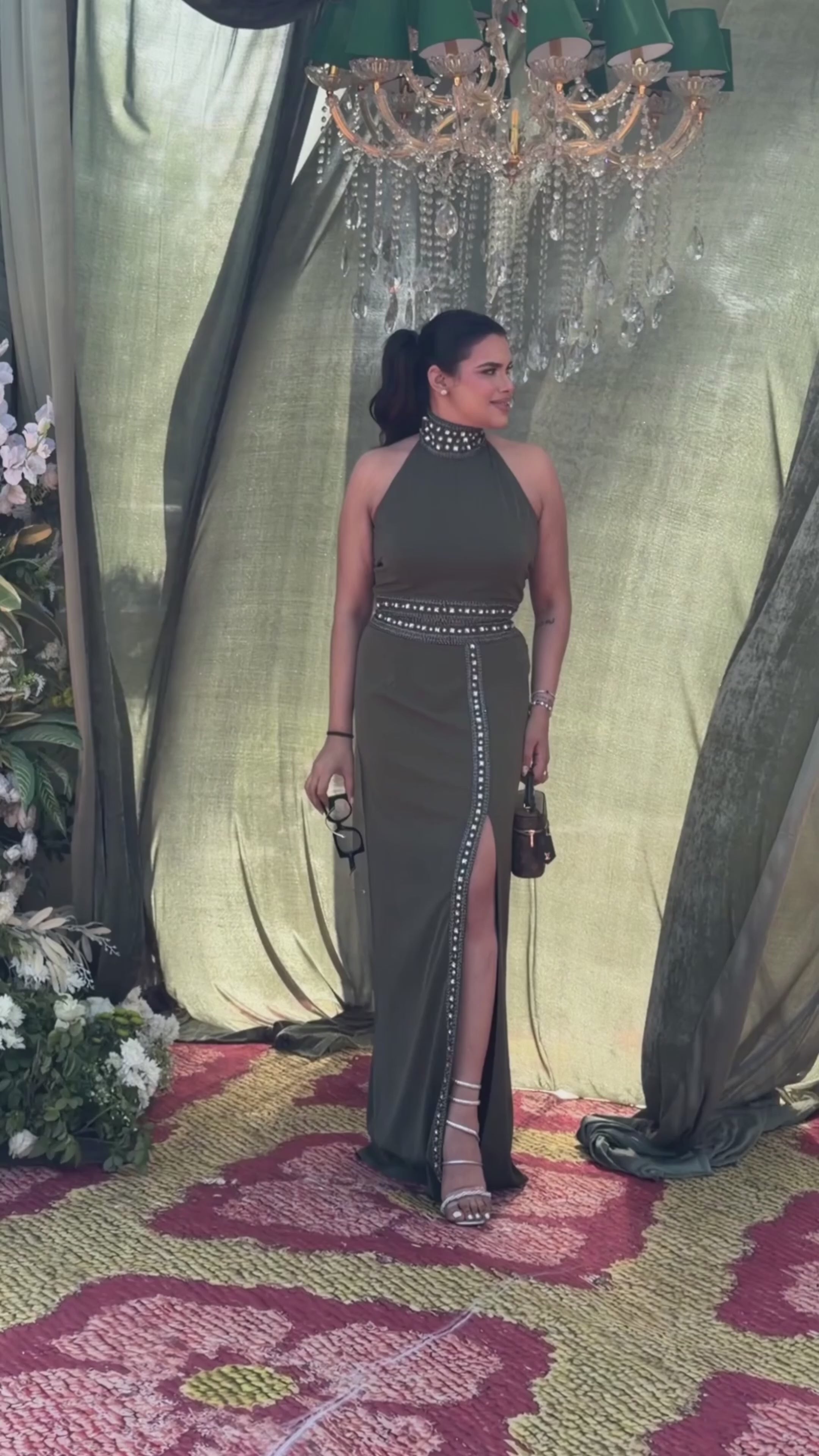 Olive Stardust Gown - Slit Skirt and Top