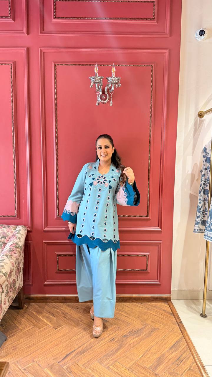 Cotton Appliqué Cutwork Farsi Co-ord Set