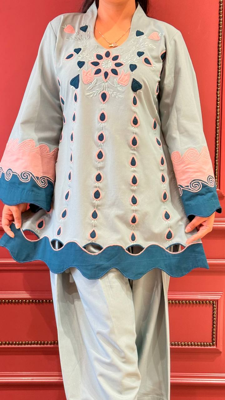 Cotton Appliqué Cutwork Farsi Co-ord Set