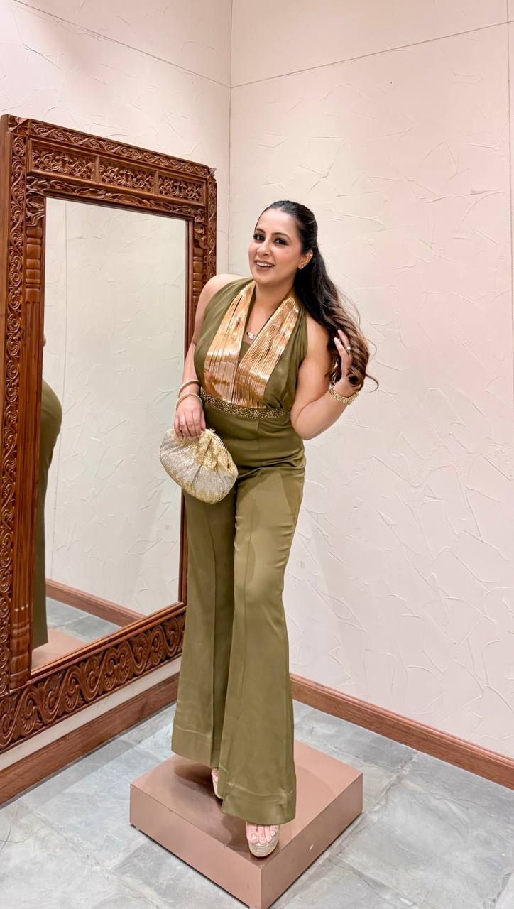 Olive Luxe Halter Jumpsuit