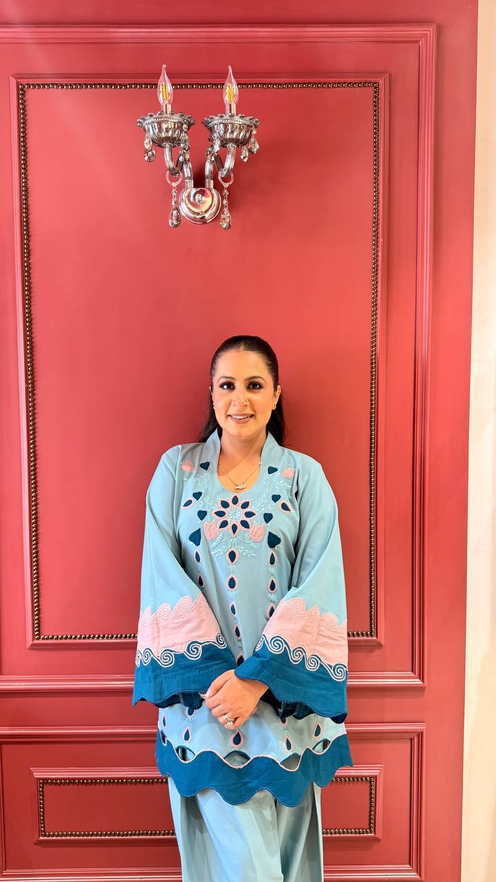 Cotton Appliqué Cutwork Farsi Co-ord Set