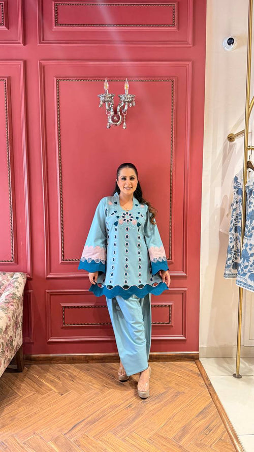 Cotton Appliqué Cutwork Farsi Co-ord Set