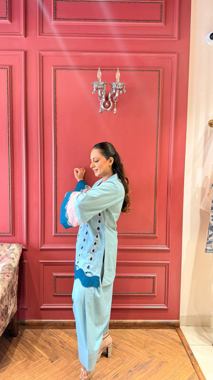 Cotton Appliqué Cutwork Farsi Co-ord Set