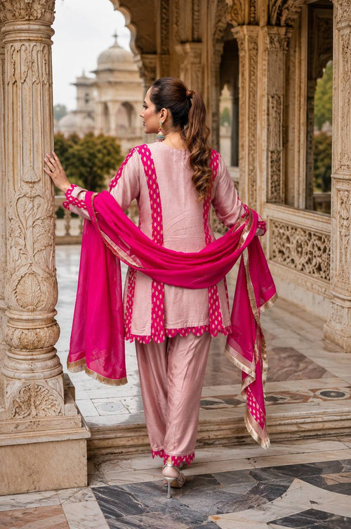 Blush Pink Silk Embroidered Kurta Set